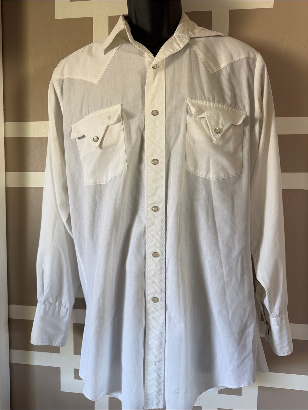 Vintage Fenton Men's White Western-Style Shirt w/Sawtooth Pockets & Pearl Snaps